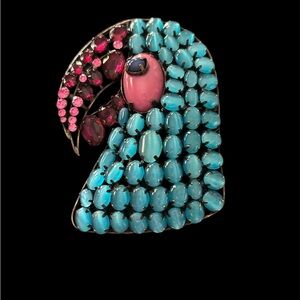 Rara Avis by Iris Apfel Pink and Blue Bronzetone "Parrot" Pin